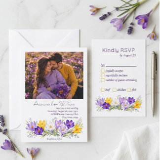 Lila-gelber Krokus-Blumen-Hochzeits-RSVP-Beilage RSVP Karte