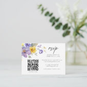 Lila-Gelber Lavendel-QR-Code Hochzeit RSVP Begleitkarte (Stehend Vorderseite)