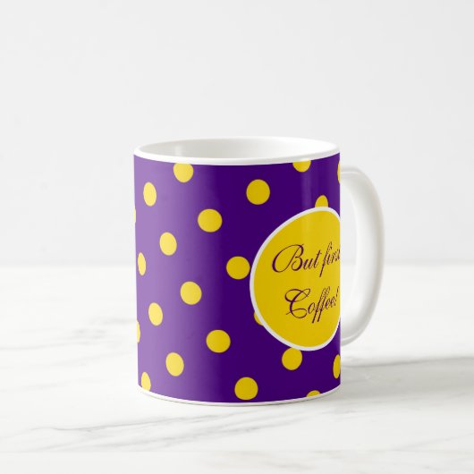 Lila-Gelber Polka Dot Erstspann Hübsche Custom Kaffeetasse (VorderseiteRechts)