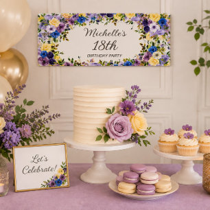 Lila Gelbes Aquarellblütenblatt 18. Geburtstag Banner