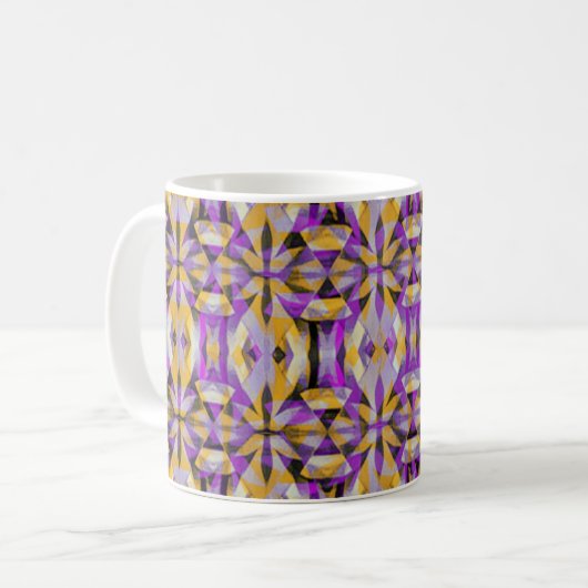 Lila-gelbes Diamanttribal Kaffeetasse (Vorderseite Links)