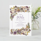 Lila-gelbes Elfenbeinblütenblatt 80. Geburtstag Einladung (Stehend Vorderseite)