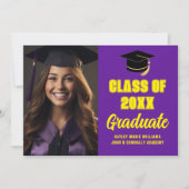 Lila Gelbes GraduiertenFoto Modernes Abschluss Ankündigung (Vorderseite)