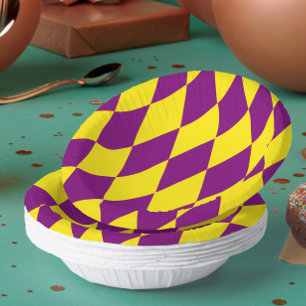 Lila-gelbes Harlekin-Karo-Design  Pappteller