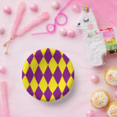 Lila-gelbes Harlekin-Karo-Design Pappteller (Party)
