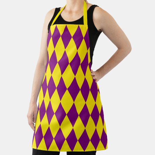 Lila-gelbes Harlekin-Karo-Design Schürze