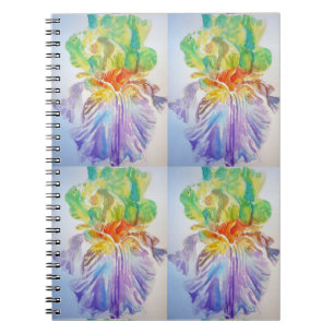 Lila gelbes Iris-Muster Floral Blumen Notizbuch Notizblock