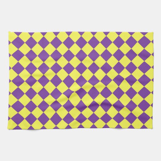 Lila-Gelbes Schachbrett Diamantmuster Geschirrtuch (Horizontal)