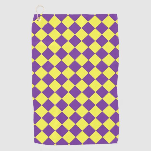 Lila-Gelbes Schachbrett Diamantmuster Golfhandtuch (Vorderseite)