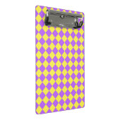 Lila-Gelbes Schachbrett Diamantmuster Mini Klemmbrett (Schrägansicht)