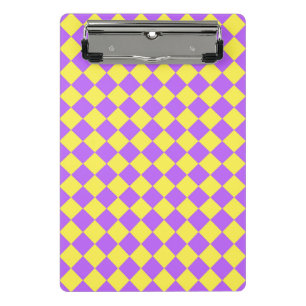 Lila-Gelbes Schachbrett Diamantmuster Mini Klemmbrett