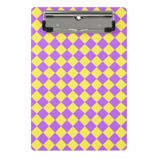 Lila-Gelbes Schachbrett Diamantmuster Mini Klemmbrett (Vorderseite)