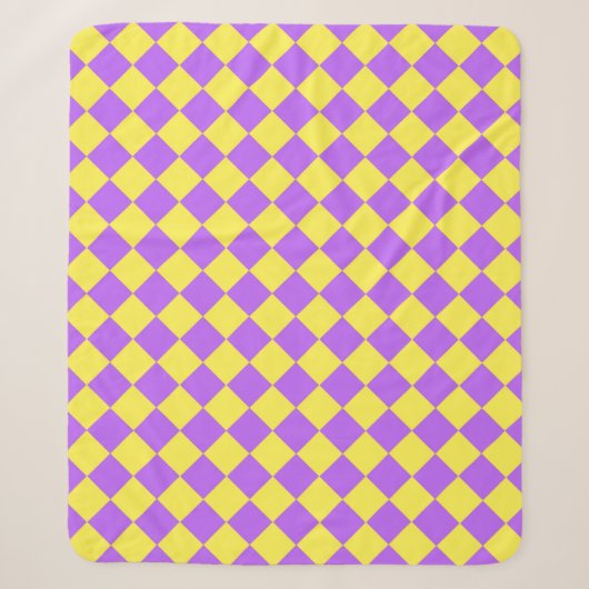 Lila-Gelbes Schachbrett Diamantmuster Sherpadecke (Vorderseite)