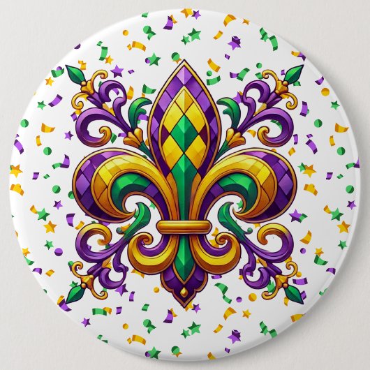 Lila-Gelbgrün Mardi Gras Lilie Button (Vorderseite)