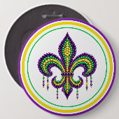 Lila-Gelbgrün Mardi Gras Lilie Button (Vorne & Hinten)
