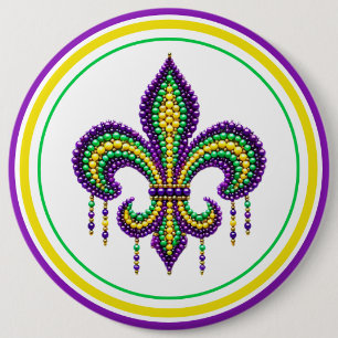 Lila-Gelbgrün Mardi Gras Lilie Button