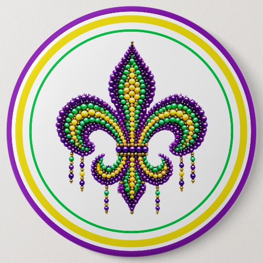 Lila-Gelbgrün Mardi Gras Lilie Button (Vorderseite)