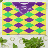 Lila Gelbgrünes Harlequin Purpur Quat 3 Monogramm Handtuch (Gefaltet)