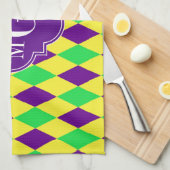Lila Gelbgrünes Harlequin Purpur Quat 3 Monogramm Handtuch (Viertel Falte)