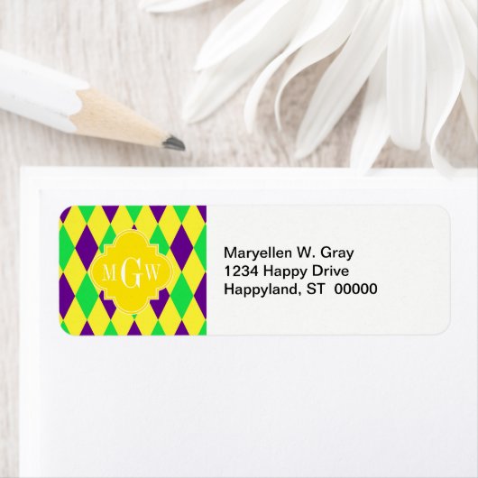 Lila Gelbgrünes Harlequin Ylo Quat 3 Monogramm (Insitu)