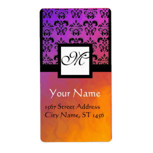 LILA GELBLICHES VIOLET SCHWARZES DAMASK, SQUARE-MO