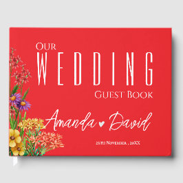 Lila-Gelborange-Hübsche Wildblumen Hochzeit Gästebuch