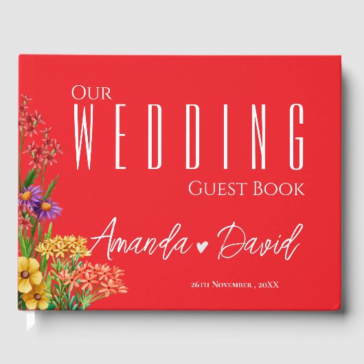 Lila-Gelborange-Hübsche Wildblumen Hochzeit Gästebuch (Vorderseite)