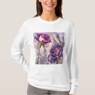 Lila gemalte Rosen T-Shirt