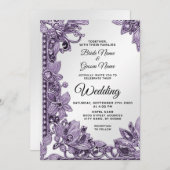 Lila Gemstone Floral Wedding Einladung (Vorne/Hinten)