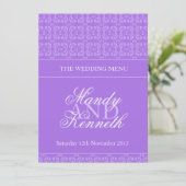 Lila gemustertes Hochzeitsmenü Menükarte (Stehend Vorderseite)