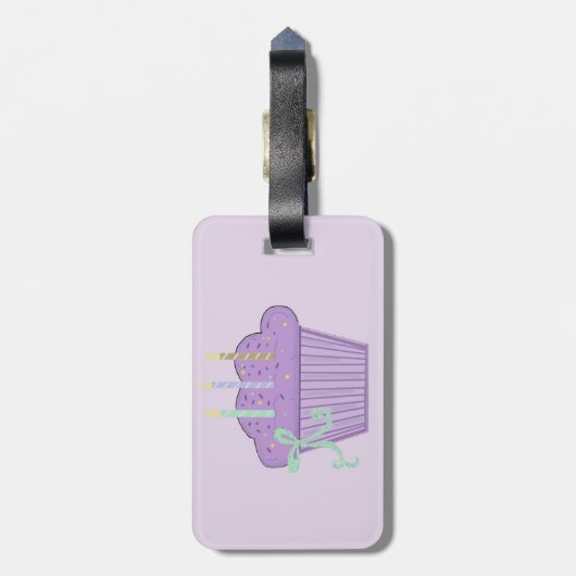 Lila Genuss Cupcake Gepäckanhänger (Rückseite vertikal)