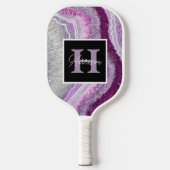 Lila Geode Agate Monogram Name anpassbar Pickleball Schläger (Vorderseite)