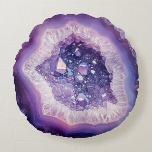 Lila Geode Rock Mineral Agate Crystal Modern Rundes Kissen