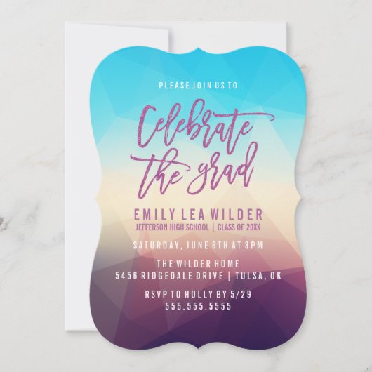 Lila geometrisch | Graduierungspartei Einladung (Vorderseite)