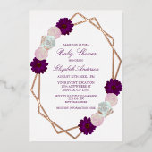 Lila geometrische Babydusche Folieneinladung (Vorderseite)