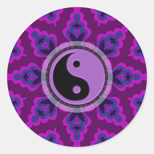 Lila Geometrische Blume Yin Yang Sticker (Vorderseite)
