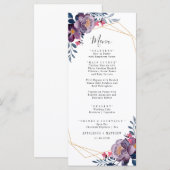 Lila geometrische Botanische Hochzeit mit Flora Menükarte (Vorne/Hinten)