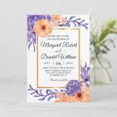 lila geometrische Einladungen in Blumenorange (Stehend Vorderseite)