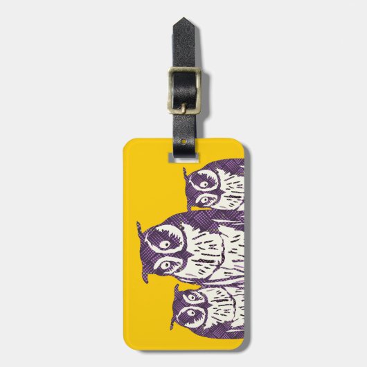 Lila geometrische Eule - Ihr Text hier Gepäckanhänger (Vorderseite vertikal)