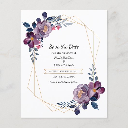Lila geometrische Geometrie Save the Date Flyer (Vorne)