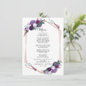 Lila geometrische Hochzeitsempfehlung Menükarte (Stehend Vorderseite)