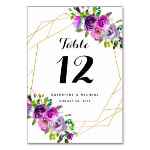 Lila geometrische Hochzeitsskala Tischnummer