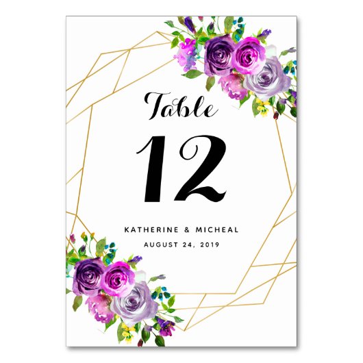 Lila geometrische Hochzeitsskala Tischnummer (Rückseite)