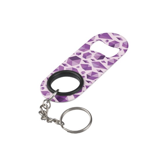 Lila geometrische Juwelformen Schlüsselanhängerflaschenöffner (Rückseite Schrägansicht)