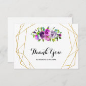 Lila geometrische mit Blumenhochzeit danken Ihnen Dankeskarte (Vorne/Hinten)