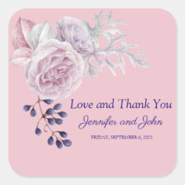 Lila geometrische Rahmenverheiratung mit rosa Peon Quadratischer Aufkleber