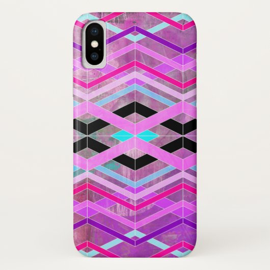 Lila geometrische Streifen in Rosa und Aqua Case-Mate iPhone Hülle (Rückseite)