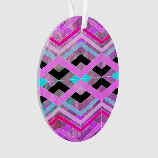 Lila geometrische Streifen in Rosa und Aqua Ornament (Vorderseite)