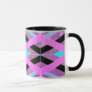 Lila geometrische Streifen in Rosa und Aqua Tasse