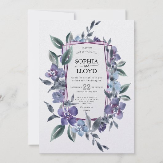 Lila geometrischer Rahmen für Blumenstrauß Feiertagskarte (Vorderseite)